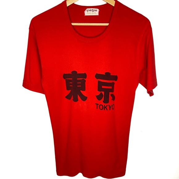 Vintage Ichiban Tokyo Japan Red With Black Spell Out Single Stitch T Shirt Large - Picture 1 of 8